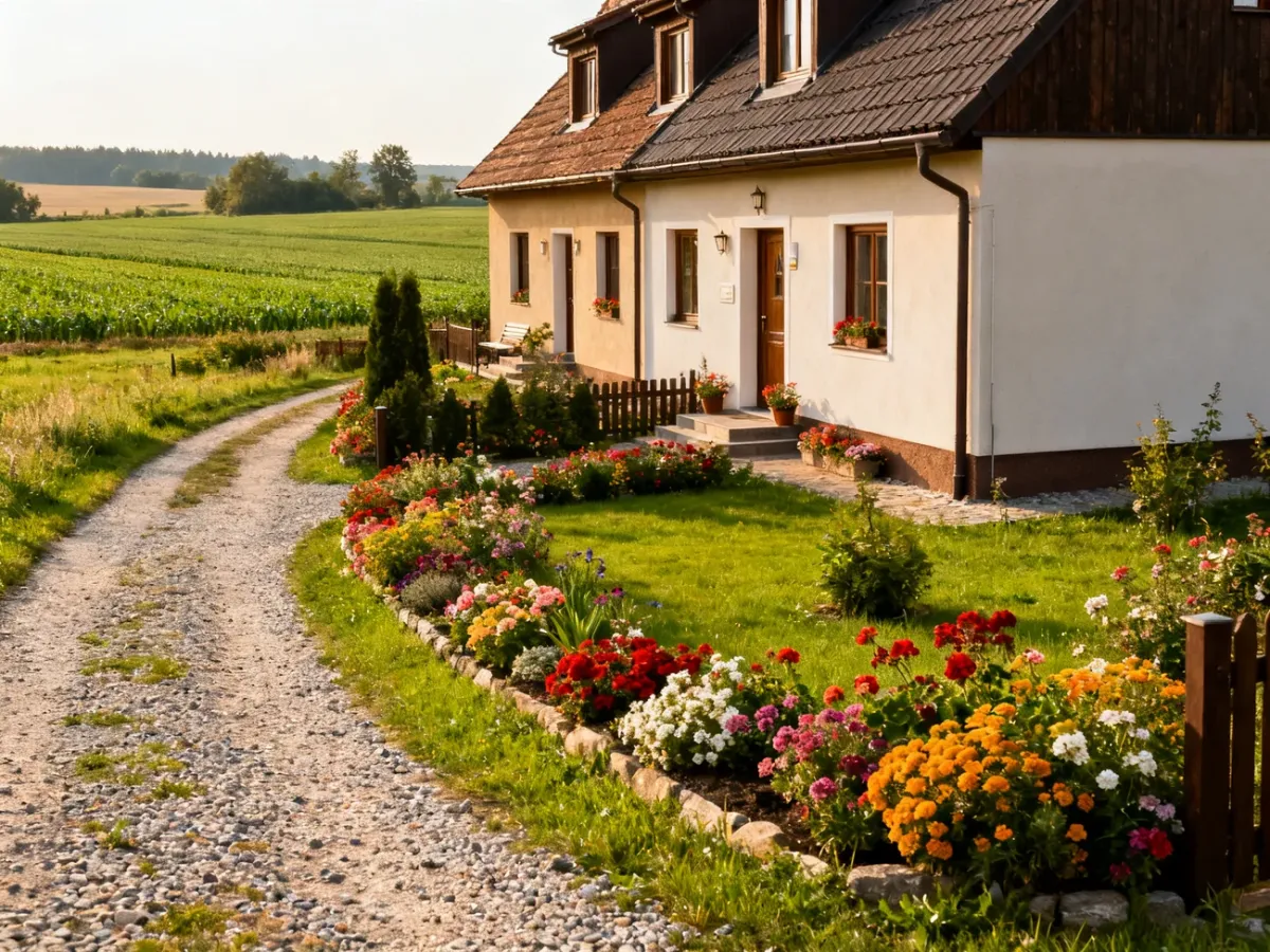 Gospodarstwo agroturystyczne położone wśród wiejskiego krajobrazu