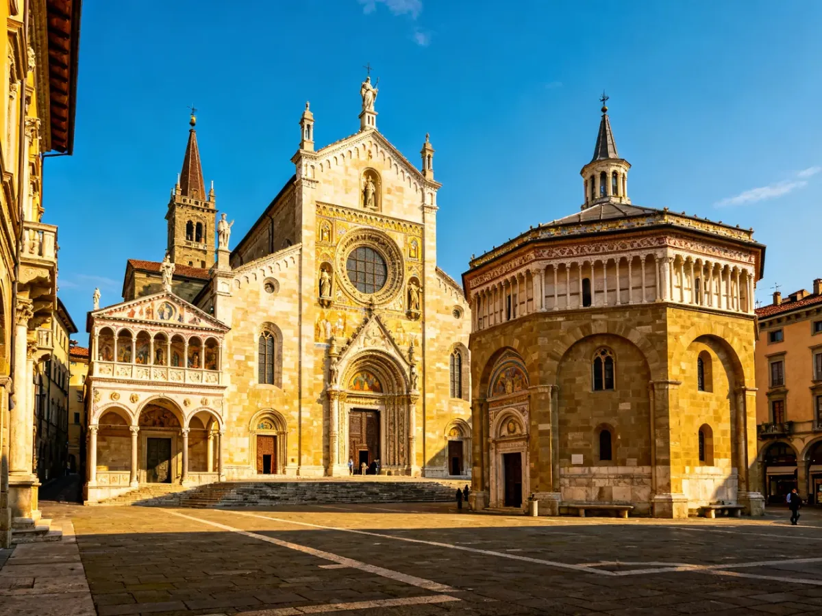 Zabytkowe budowle przy Piazza del Duomo w Bergamo