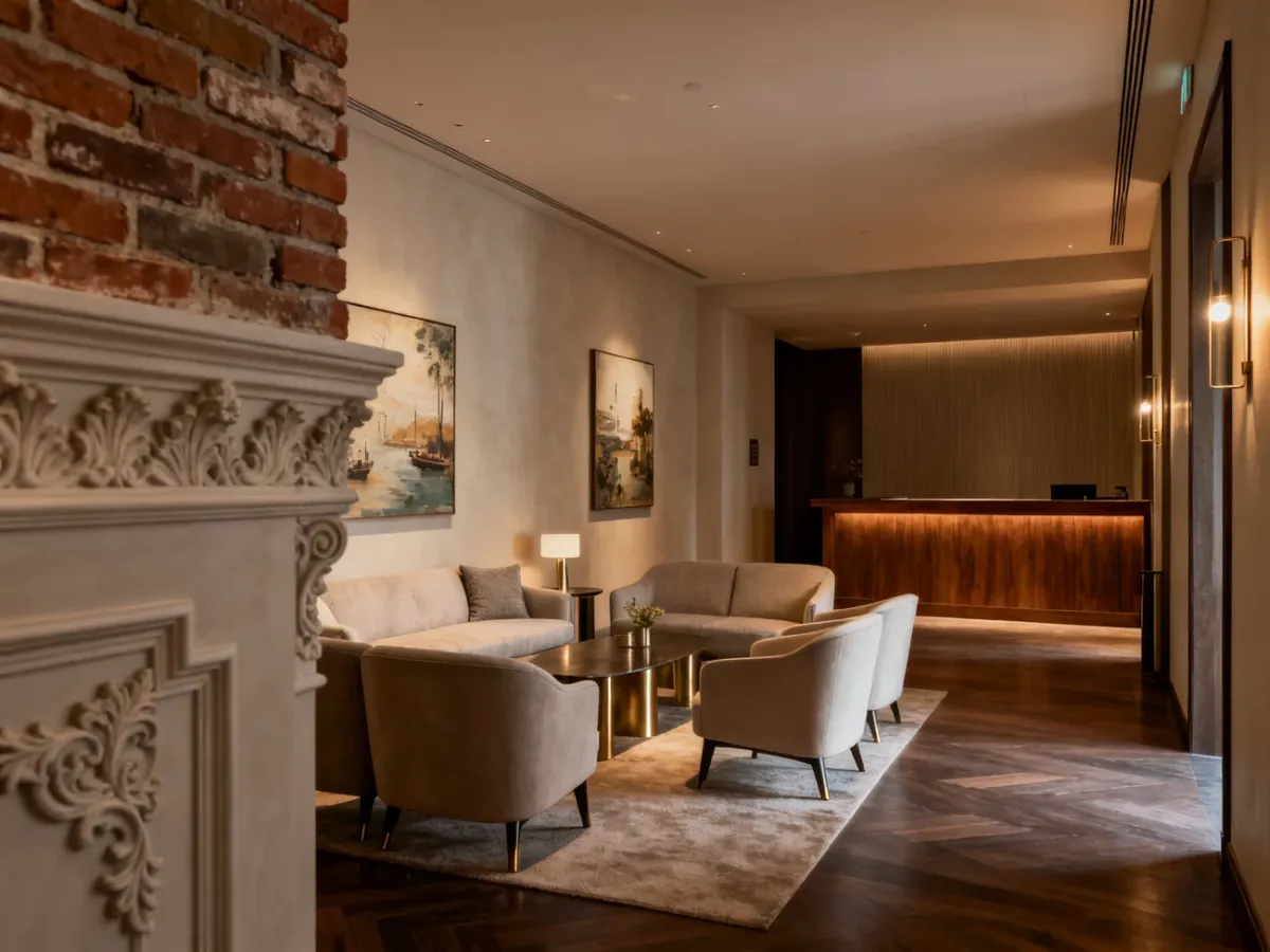 Stylowe wnętrze hotelu butikowego z autorskim wystrojem i lokalnymi dziełami sztuki