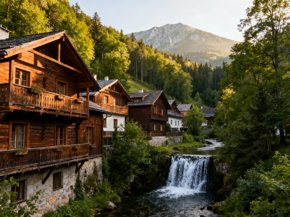 Wooden architecture and mountain scenery in Międzygórze