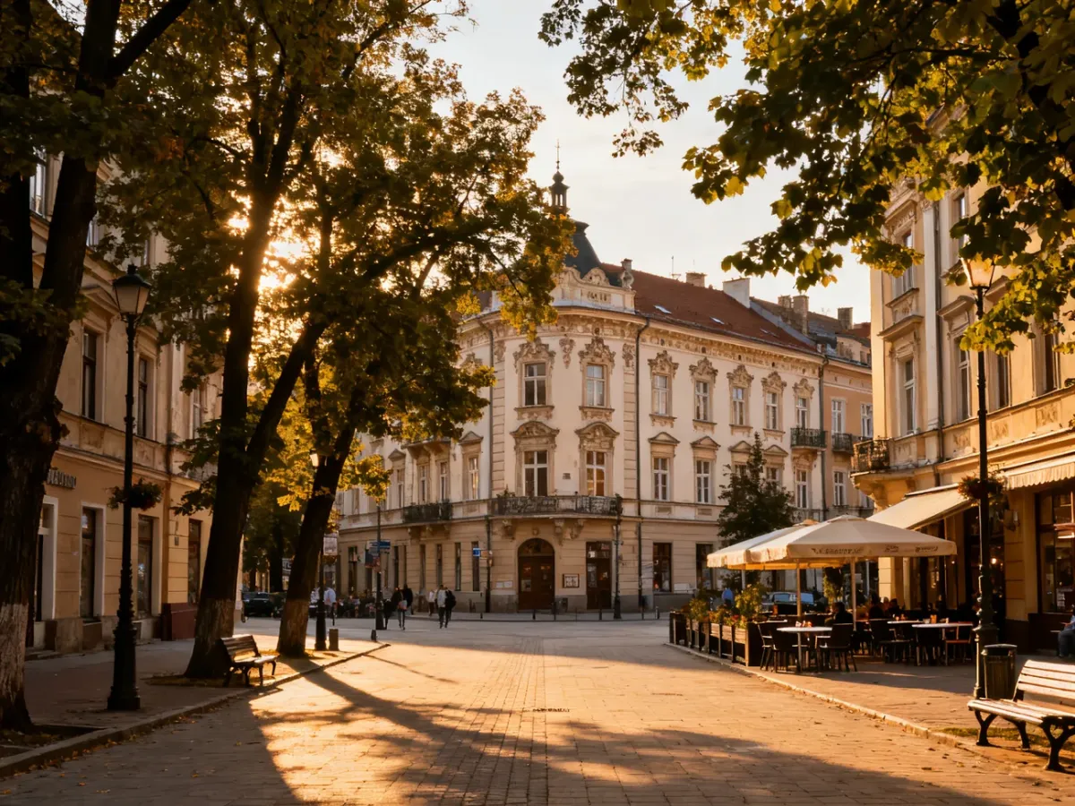 Deptak ulicy Sienkiewicza wśród zabytkowych kamienic Kielc