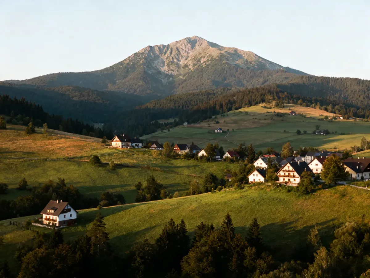 Panorama Babiej Góry z Zawoją i noclegami w dolinie