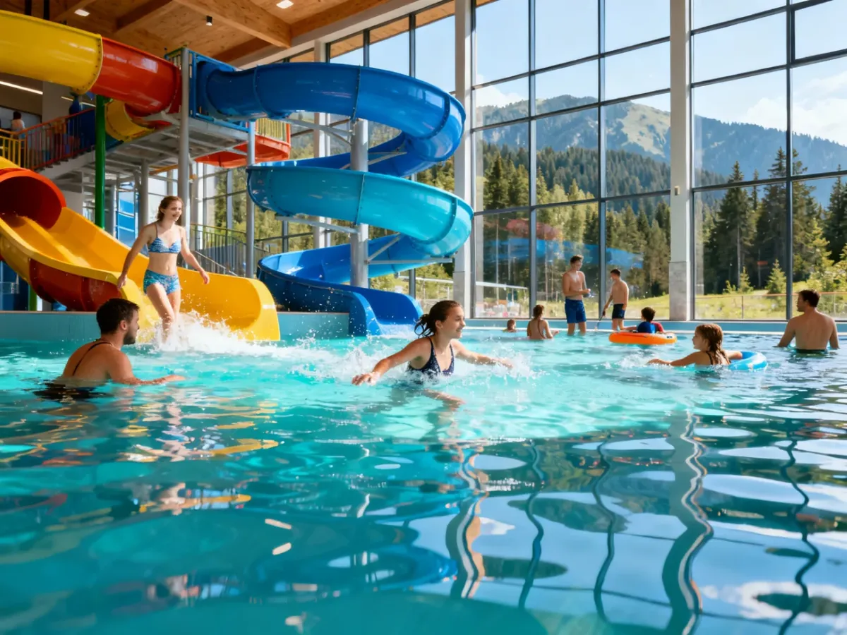 Rodziny bawiące się w aquaparku górskiego hotelu